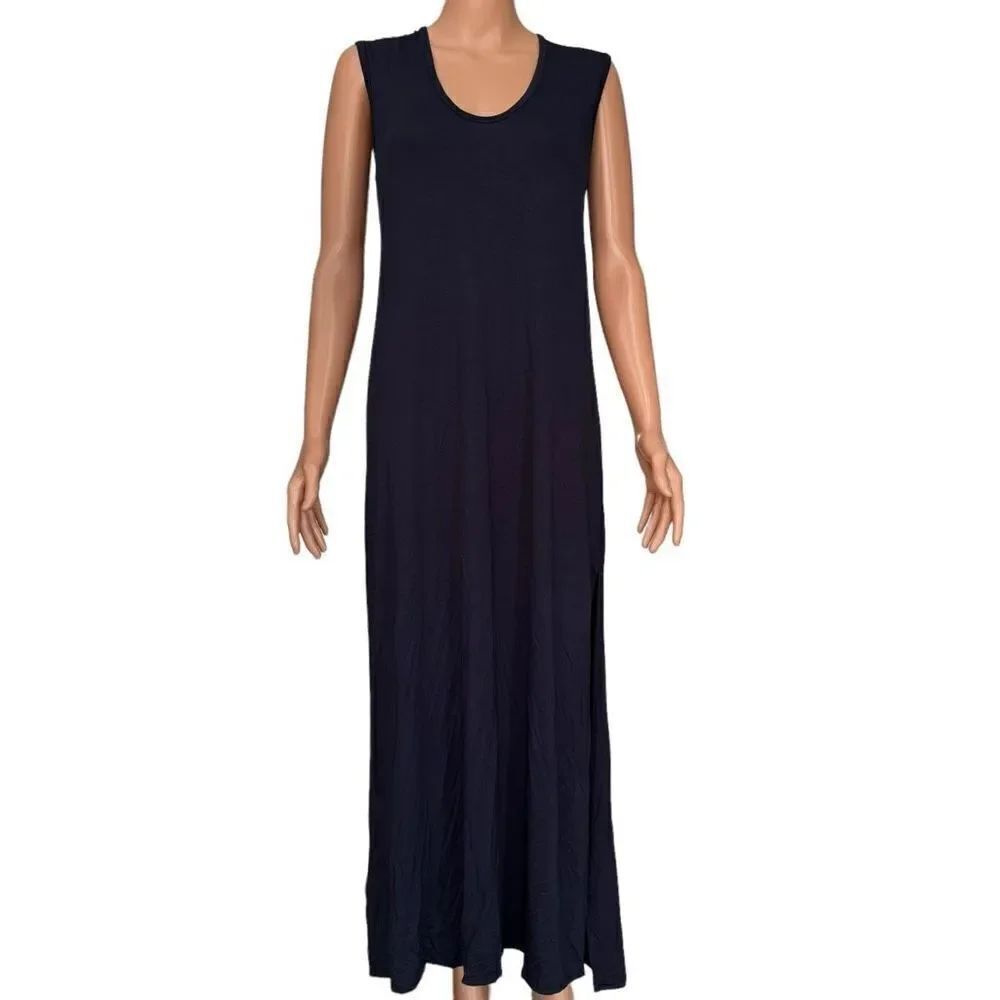 Go Couture Women Blue Sleeveless stretch Maxi Dress Long Size L side slits